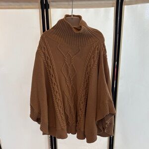 GAP Brown Cable-Knit Turtleneck Poncho Sweater